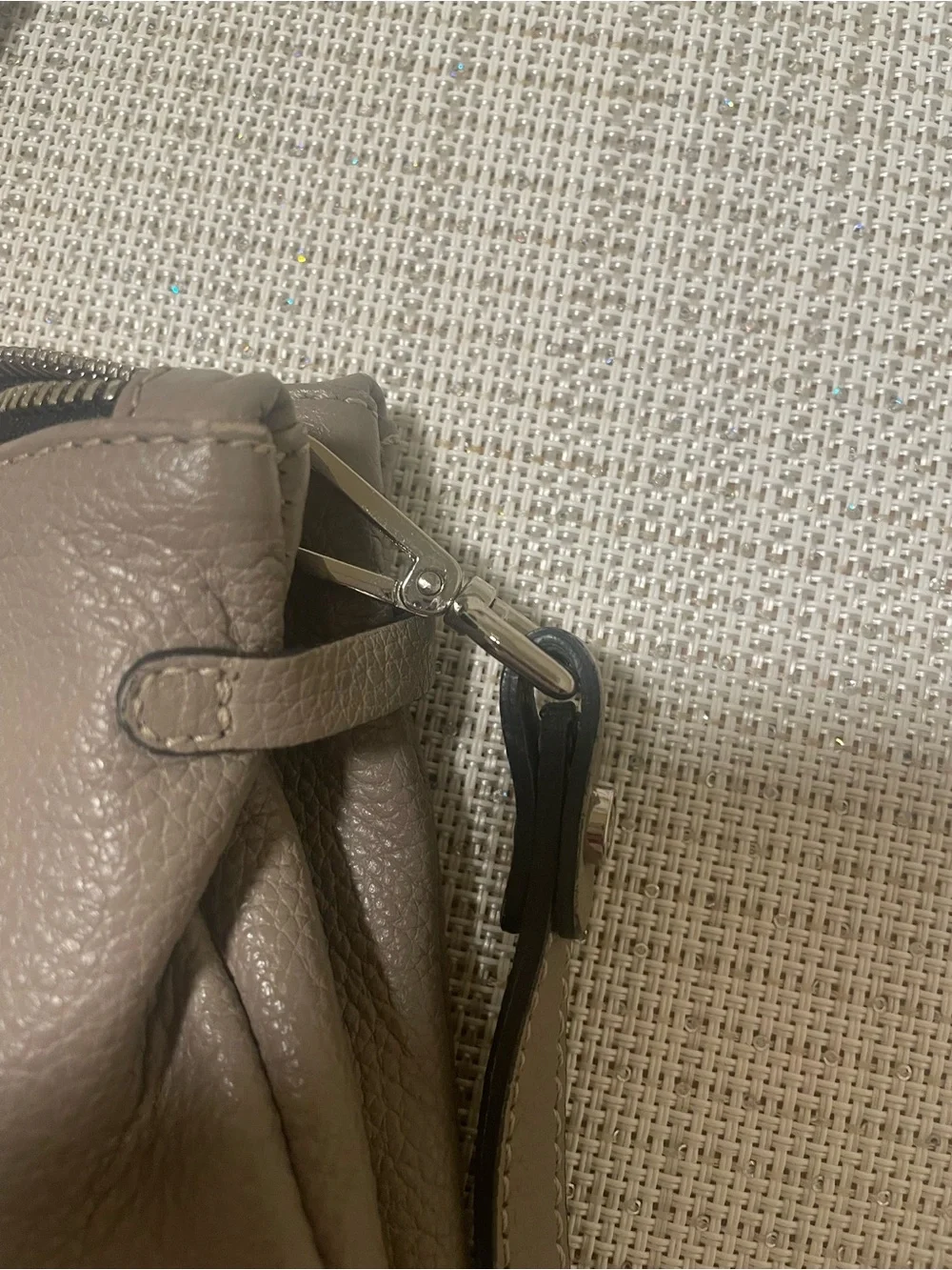Pebbled Light Gray Zip-Top Crossbody Bag